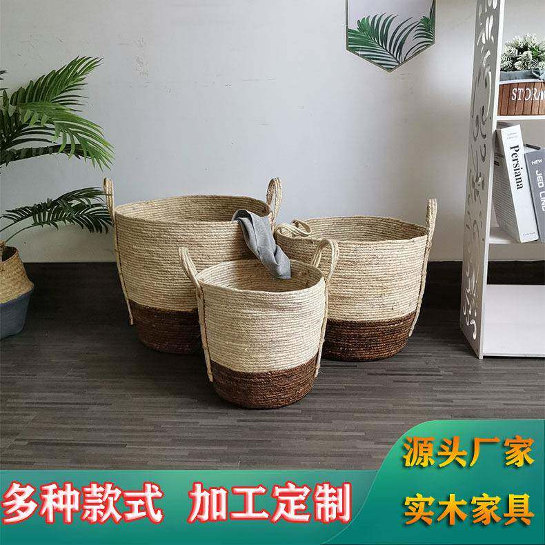 藤编收纳筐手提脏衣篓藤编圆形衣物玩具收纳整理筐