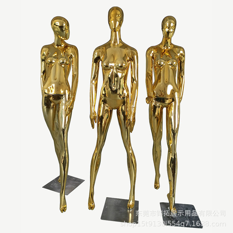 金色电镀女全身模特高档服装店橱窗展示架假人台人体成人人偶道具
