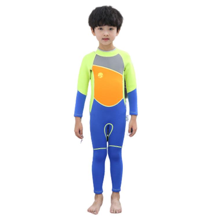 现货儿童泳衣男女款防晒保暖连体拼色潜水服小孩潜水服