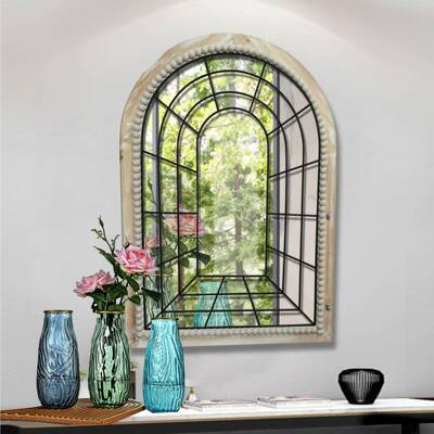 欧式复古铁艺弧形挂镜小户型客厅墙壁假窗镜子WALLMIRROR