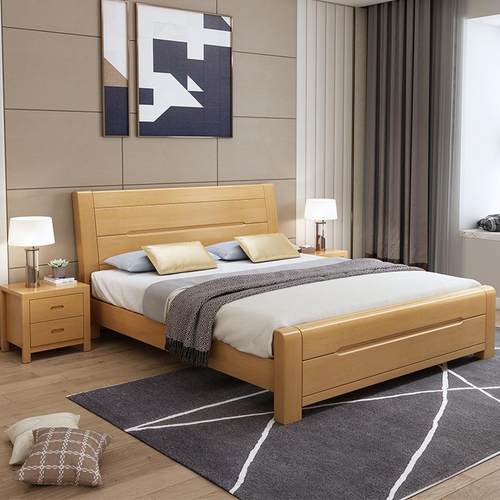 全实木床1.8米双人现代简约主卧婚床1.5米气压高箱中式纯榉木家具