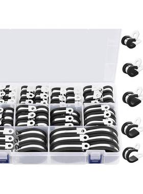 110PCS盒装304不锈钢连胶条卡箍喉箍/缓冲绝缘电缆管夹