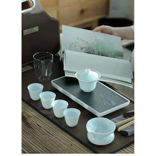 青白瓷两才盖碗商务旅行户外茶具支持企业logo