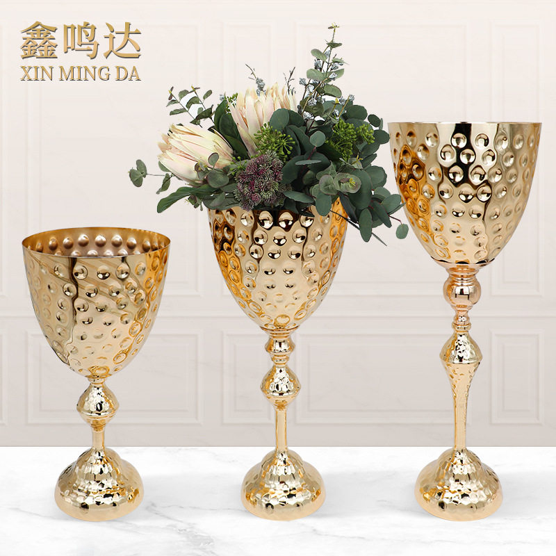 创意欧式五金花器布置道具铁艺酒杯造型插花工艺品摆件装饰桌花器