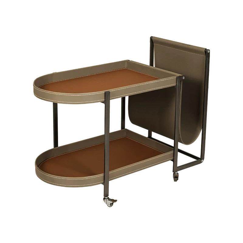 意式轻奢简约客厅沙发马鞍皮可移动双层多功能极简小推车边几茶几