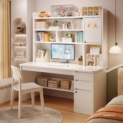 书桌书架一体桌子带书柜台式电脑桌家用卧室学生学习写字桌椅组合