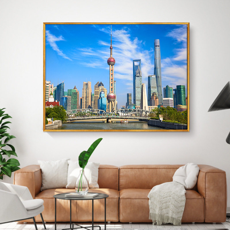 上海夜景东方明珠外滩装饰画