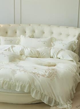 全棉圆床四形件套高YGD床笠床裙款端公主蓝色圆床罩直风径2.0m2.2