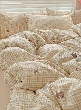 小清宿新春夏A类新款皱皱双层49813纱四件套床单被套三舍件套上床用品4