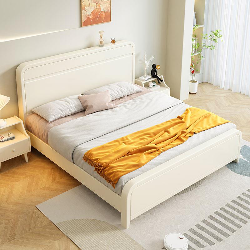 奶油风白实木床现代简约1主.8米婚色双人床卧室1.5VRC米卧高箱储