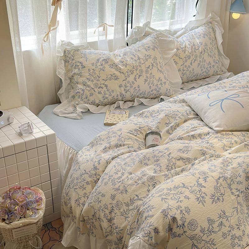 韩式花床边单四套纯棉四季床床笠被套裙学生宿舍床tb-82265上三件