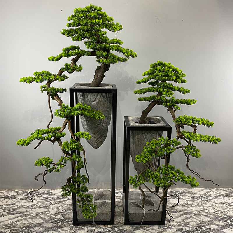 新中式迎客松落地摆件仿真树松树客厅玄关花架盆栽绿植装饰品造景