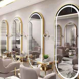 高廊档发店CWK镜台发专用潮挂墙款网红镜理店子带灯LED单面美发镜