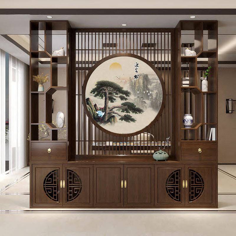 新中式玄关隔断柜客厅进门门厅饰装入户NXD遮挡实木风置物屏架柜