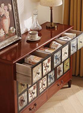 斗柜实客厅玄关阳电视柜美式复古彩VSC绘储物大容量台收柜纳抽木