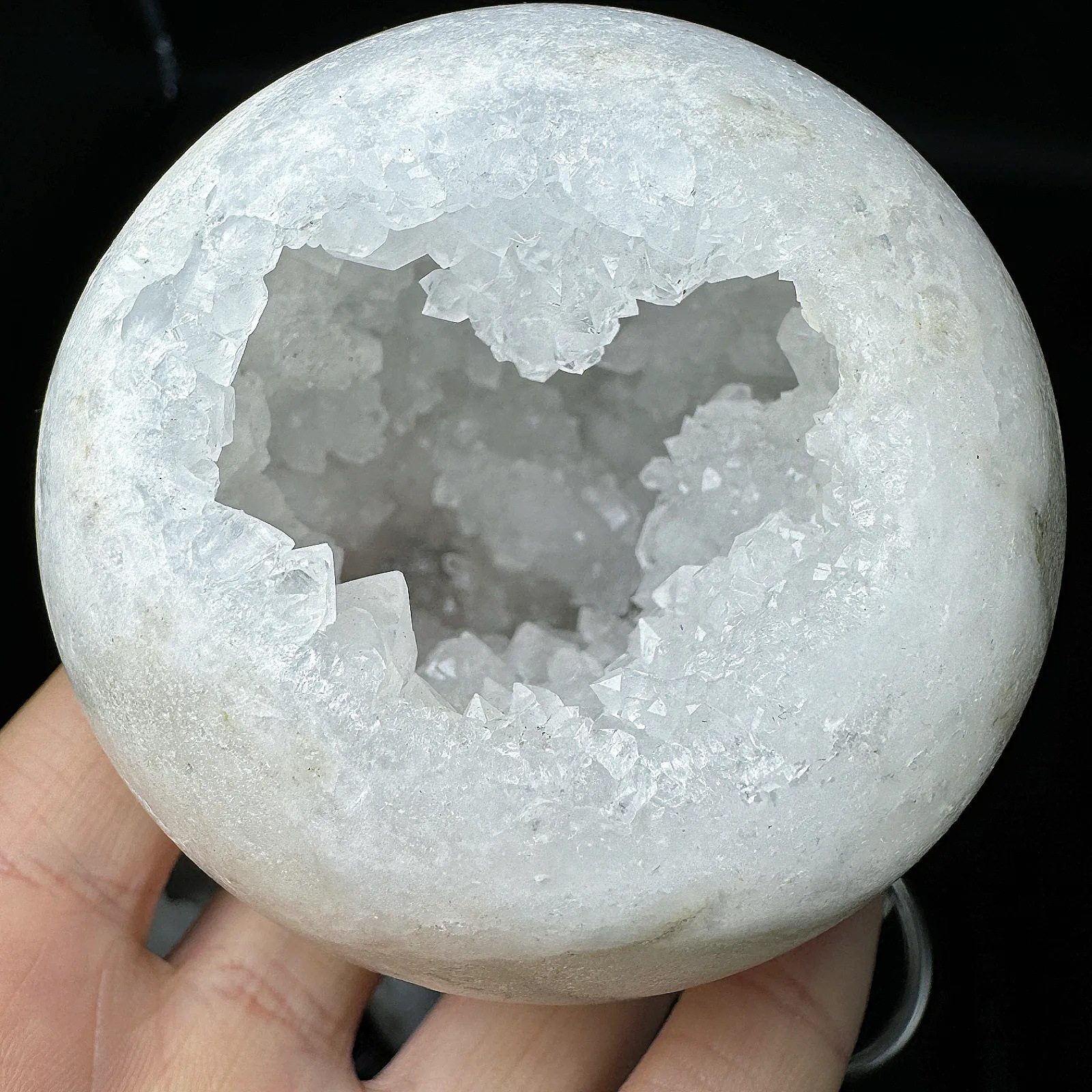 跨境天然水晶白玛瑙晶洞球摆件原石打磨家居工艺品收藏品工艺品