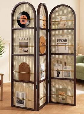 IVG书架客落地置物架实木柜儿童厅绘书本收纳架藤屏风编移动杂志