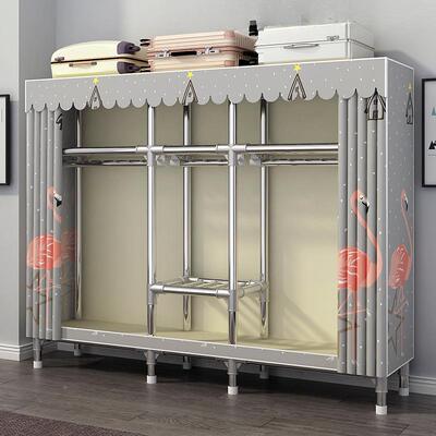 简易家用室LTX组装布衣橱出租房柜收纳铝合金架加粗厚落地卧衣架