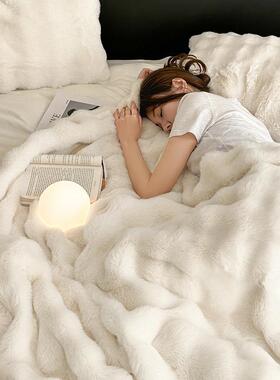 斯卡毯纳轻奢风兔毛毯托舒适航冬空57012毯季双面加厚超厚办公室午睡子