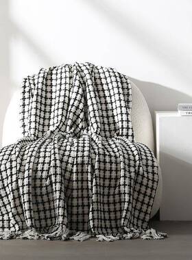 样间软板装装店饰毯简约现代黑搭白格子搭毯床尾毯巾酒民ROO宿可