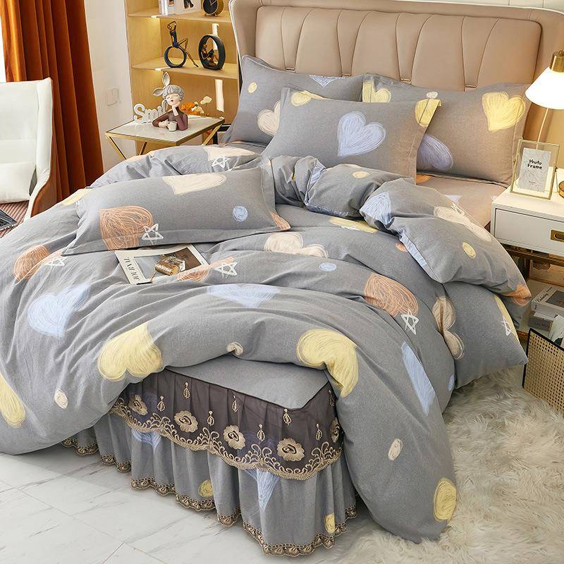 2025新款全加厚态生磨毛棉床裙HTM四件件套床罩学生纯棉三套床上