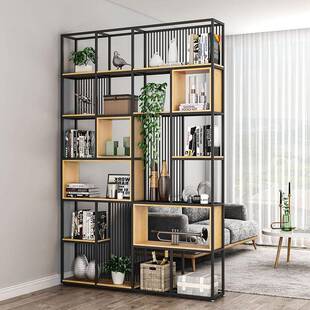 美式铁置物SCQ架地艺办公风室屏隔断柜镂空展示架客厅多落层实木