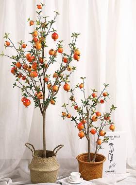 假花冬青果发财果红果仿真花石榴果树枝客厅红色果子装饰中式落地
