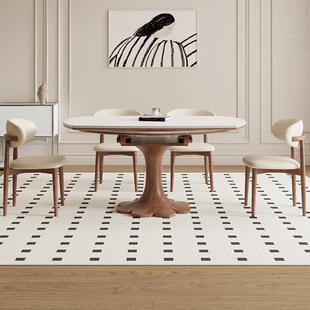 可伸缩德利丰岩板餐桌小户型方圆两用法式奶油中古风折叠圆形饭桌