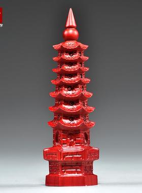 红色桃木质雕刻7层文昌塔摆件9层13层文昌塔客厅玄关装饰工艺品