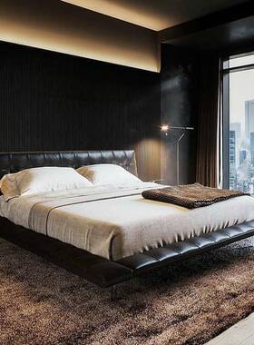 意式极简泡芙格仔真皮床简约悬浮床主卧室北欧1.8米双人婚庆大床