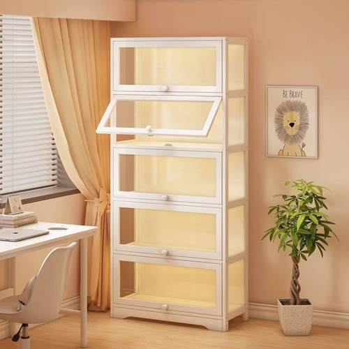 书架置物架落地书柜储物柜一体靠墙收纳家用多层带门防尘展示柜子