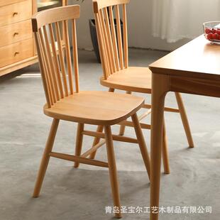 全实木靠背家用小户型纯餐椅榉木温莎椅现代简约风格日式梳妆椅子