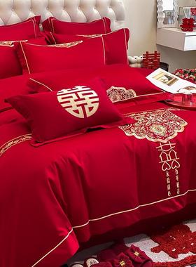 新中式婚庆四件套红色结婚被套床单新婚喜被婚房陪嫁床上用品