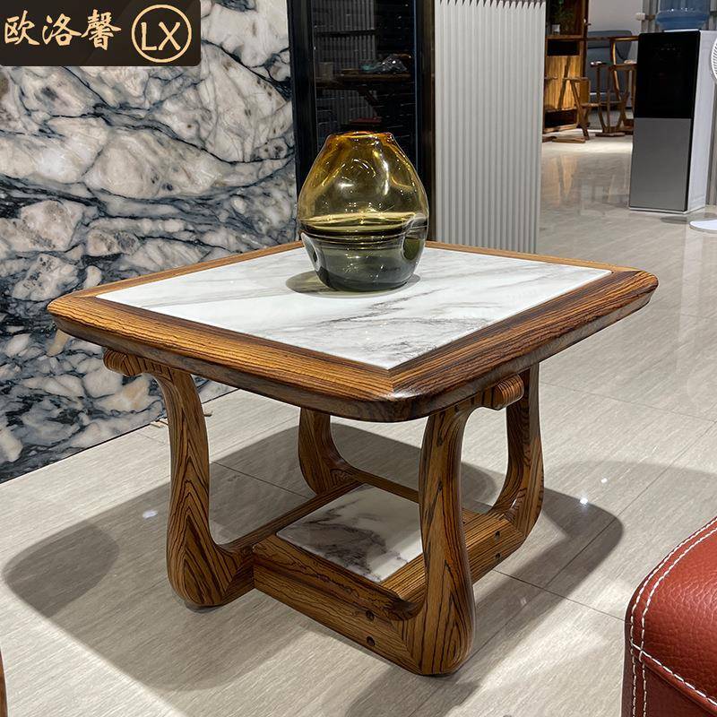 乌金木现代简约轻奢新中式全实木大理石方几边几角几休闲客厅家具