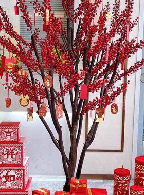 仿真红果树实木仿真北美冬青树红色发财树年宵花新年装饰仿真树