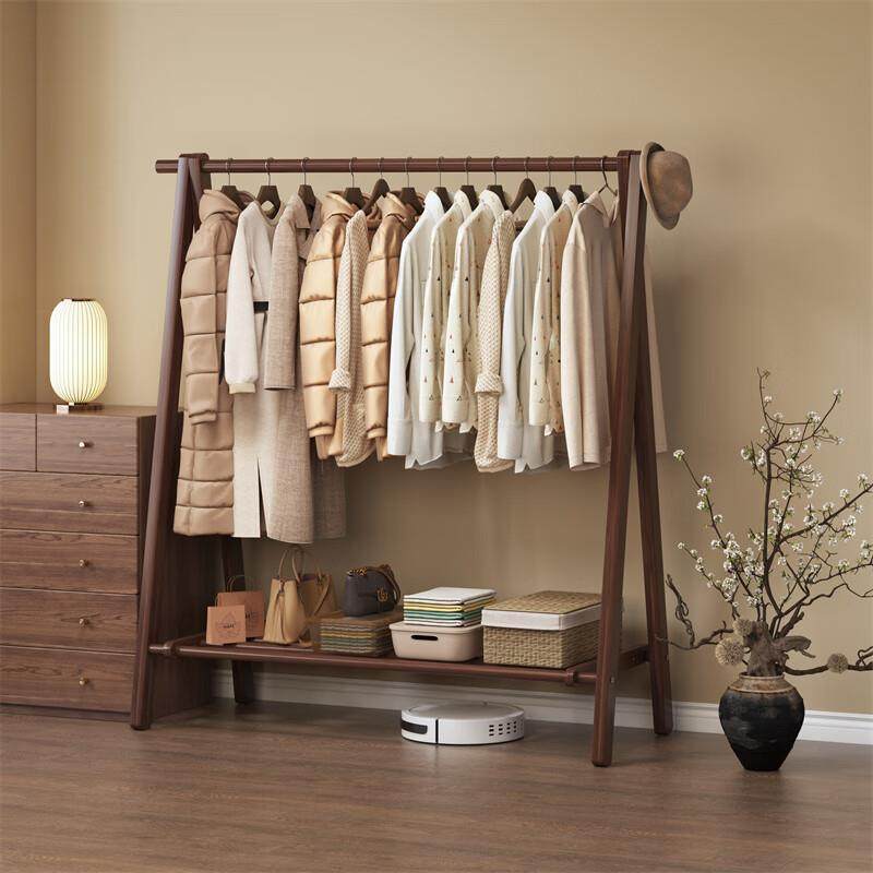 黑胡桃实木挂衣架落地卧室放脱下的衣服家庭客厅高级感折叠衣帽架