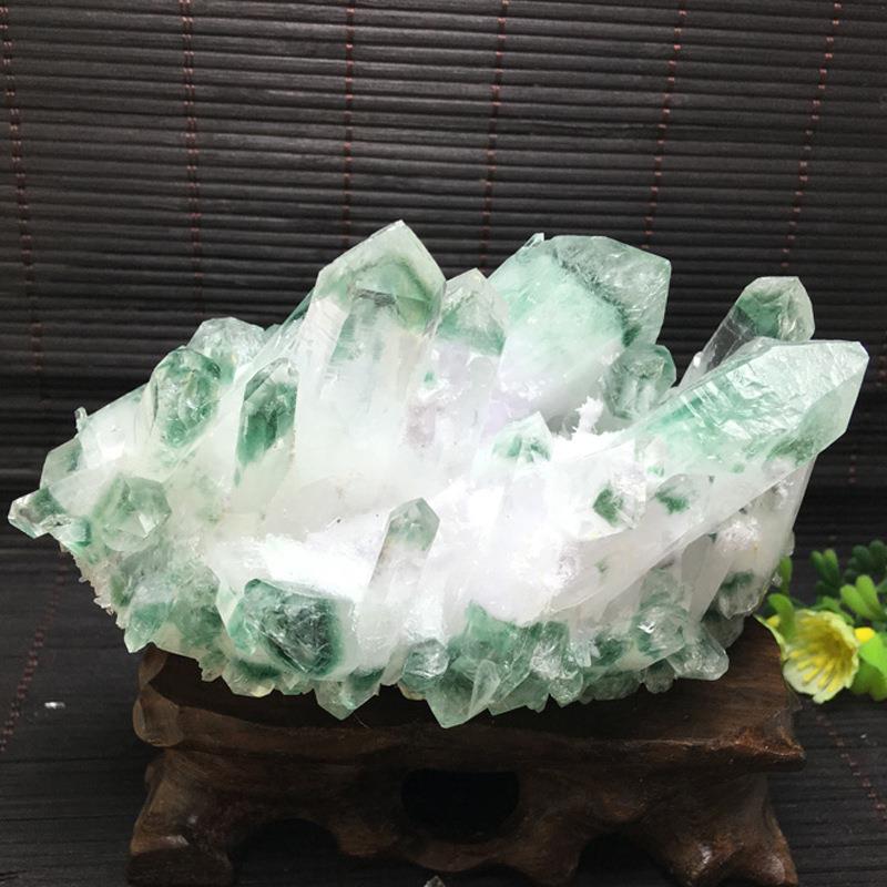 天然绿幽灵晶簇绿幽灵原石摆件水晶消磁居家装饰