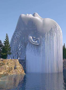 大型不锈钢镂空人物雕塑抽象异形水景浪花月亮艺术景观摆件