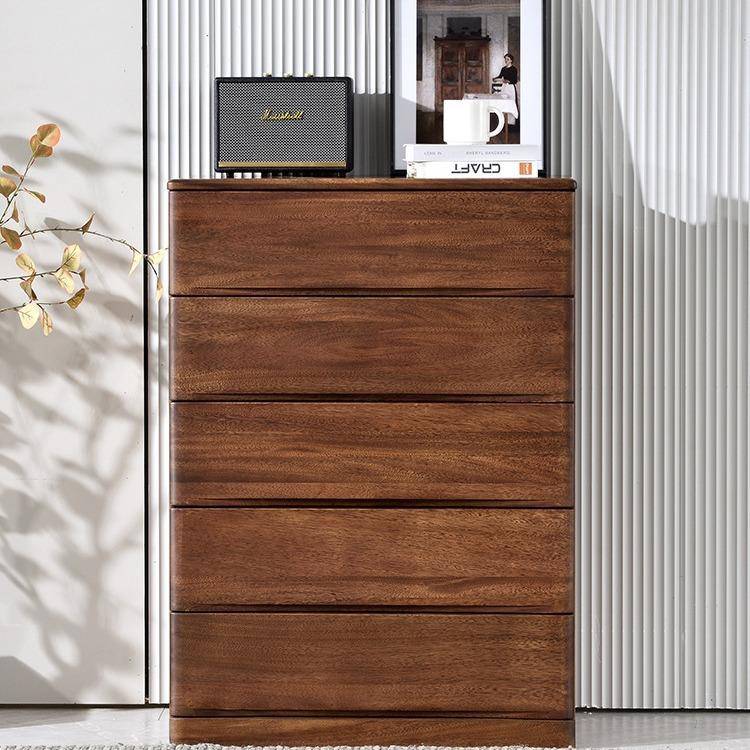 黑胡桃木实木五斗柜客厅收纳储物柜意式简约卧室抽屉斗橱收纳柜