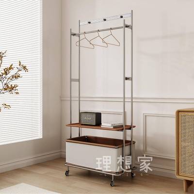 中古实木不锈钢挂衣架可移动落地衣帽架小户型多功能卧室置物架子