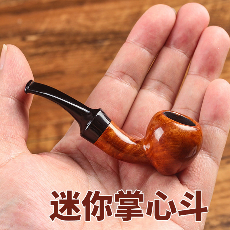 进口石楠木小号烟斗便携迷你掌心斗男士老式过滤实木湮丝斗橡果斗