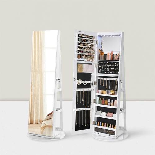 旋转实木全身镜柜家用卧室首饰珠宝收纳落地移动试衣镜子挂衣帽架