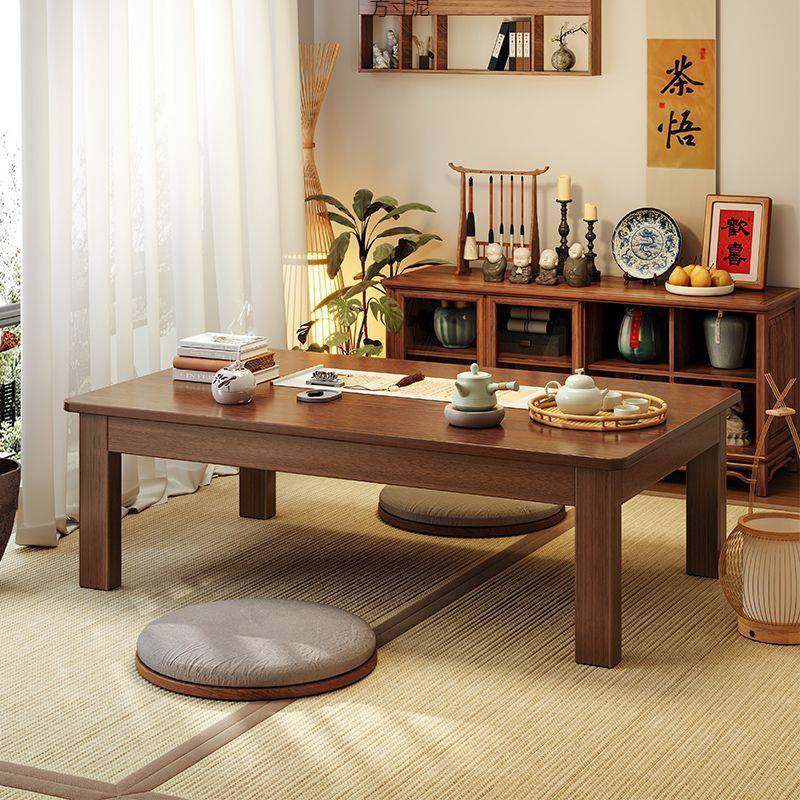 实木桌子腿茶几简易小户型现代家用茶桌简约客厅中式双层储物茶台