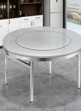 K8全不锈钢内置转盘餐桌可折叠家用饭店流动酒席户外304防生锈圆