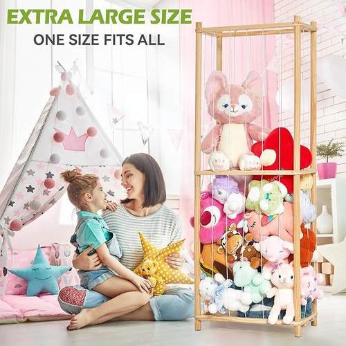 木质玩具收纳架落地玄关毛绒玩具填充网大容量公仔玩偶展示架