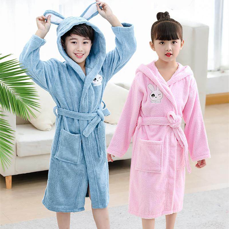 秋冬带帽儿童纯棉浴袍毛巾大童睡袍加厚A类洗澡不掉毛男女童浴衣