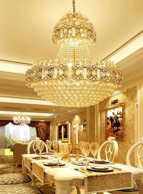 奢华水晶吊灯欧式大堂客厅楼梯过道LED水晶吊灯饰金黄色吊灯91436