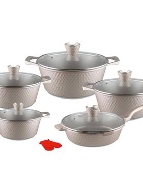 小钻12PCS件套锅具套装不粘汤锅煎锅套装铝压铸锅炊具麦饭石pan