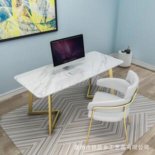 北欧家用轻奢单人电脑桌创意大理石学习配套桌椅组合铁艺桌椅子