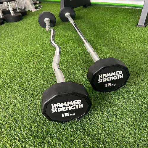 生产PU杠铃男士健身家用曲杆直杆10kg50KG健身房固定杠铃